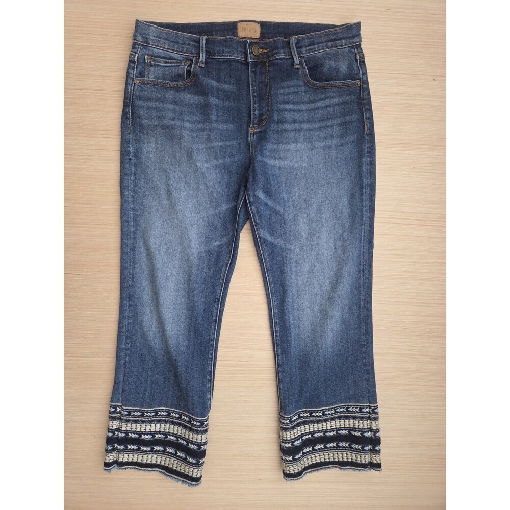 Anthropologie Driftwood Colette Embroidered Cropped Cuff Denim Jeans Size 32